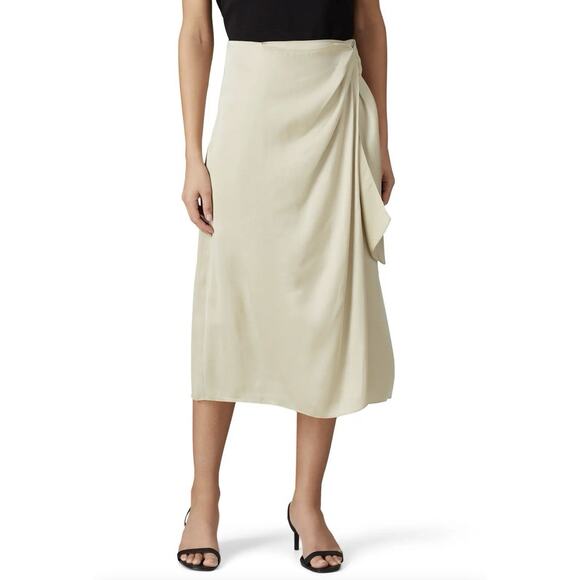 Club Monaco Women’s Satin Charmeuse Midi Skirt Fits 30” Waist Tie Knot Front - Picture 2 of 14